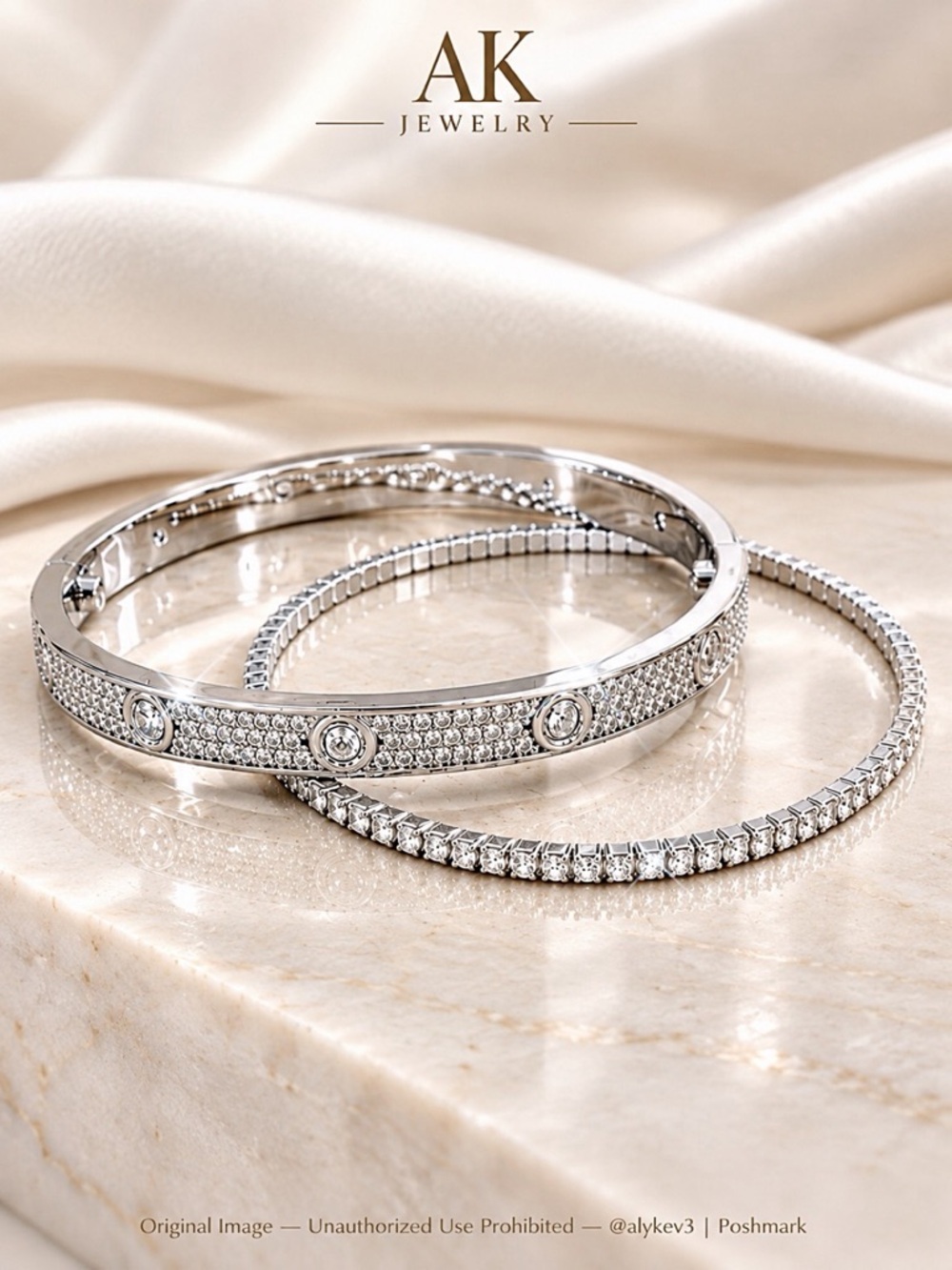 💎LUXURY 2 Bracelet Set – Pavé Bangle & Tennis Bracelet Duo | AK Jewelry
